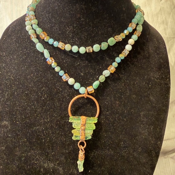 Jewelry - Real Gemstone Single-Strand Necklace with Raw Crystal Pendant